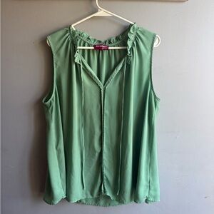 DownEast Mint Ruffled Split Neck Sleeveless Top